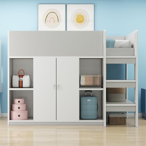 Generisch Multifunktionales Hochbett 90 * 200 mit Stauraum, Schrank und Regalen – erbett mit Leiter und Stabiler Konstruktion Grau Generisch Multifunktionales Hochbett 90 * 200 mit Stauraum, Schrank und Regalen – erbett mit Leiter und Stabiler Konstruktion Grau von Generisch