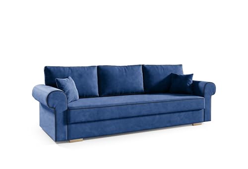 Generisch NAWSTOL - Sofa mit Schlaffunktion und Bettkasten Mary, Couch vom Hersteller, Couchgarnitur, Schlafsofa für das Wohnzimmer (Dunkelblau + Schwarze Akzente) von Generisch