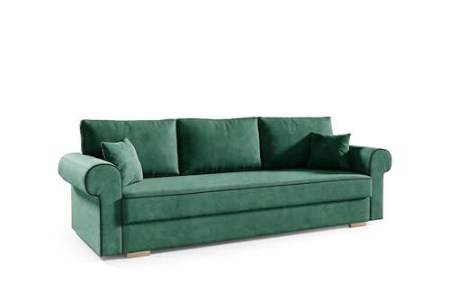 Generisch NAWSTOL - Sofa mit Schlaffunktion und Bettkasten Mary, Couch vom Hersteller, Couchgarnitur, Schlafsofa für das Wohnzimmer (Dunkelgrün + Schwarze Akzente) von Generisch