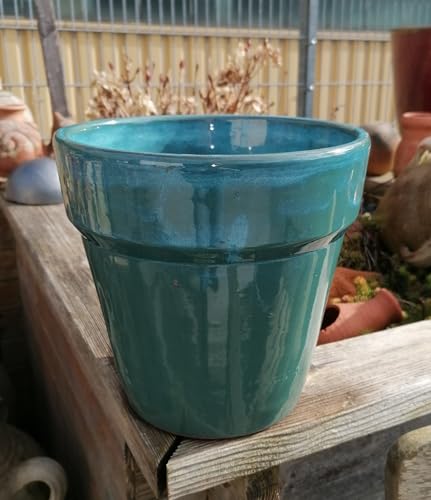 Generisch NEU !! Pflanztopf Übertopf ø 20 cm aus grünblau glasierter Keramik Blumentopf Pflanzkübel Garten Deko Mediterran von Generisch