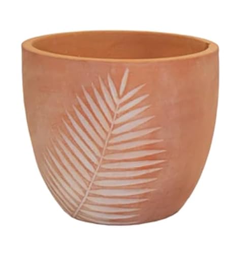 Generisch NEU ! Schöner Blumentopf mit Dekor - Farn ø 30 cm aus Terrakotta Terracotta Pflanztopf Garten Deko Mediterran Blumenkübel Übertopf von Generisch