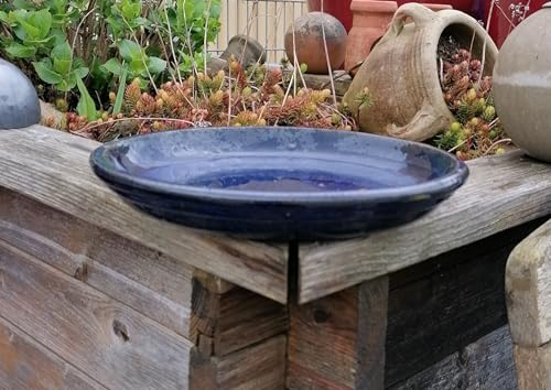 Generisch NEU !! Untersetzer/Teller/Vogeltränke ø 29 cm aus winterfesten Steinzeug blau glasiert Unterteller Pflanztopf Garten Deko Mediterran von Generisch