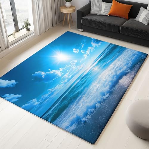 Generisch Natur Landschaft Meereswellen Sonnenlicht Teppich Wohnzimmer 120 x 170 cm, Supersoft Kurzflor Teppich Schlafzimmer, Waschbar Anti-Rutsch fussmatte für Jugendzimmer Badezimmer, Blau Generisch Natur Landschaft Meereswellen Sonnenlicht Teppich Wohnzimmer 120 x 170 cm, Supersoft Kurzflor Teppich Schlafzimmer, Waschbar Anti-Rutsch fussmatte für Jugendzimmer Badezimmer, Blau von Generisch