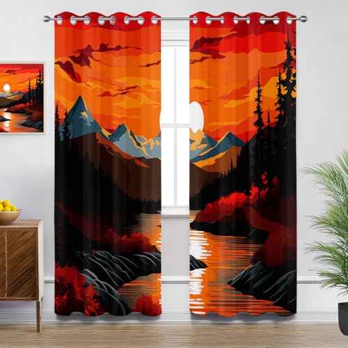 Generisch Natur Landschaft Verdunklungsvorhänge - Sonnenuntergang Berg Blickdichte Vorhänge mit Ösen, Schlafzimmer Wohnzimmer Kinderzimmer Gardinen- 2er Set - H160 x B132cm Generisch Natur Landschaft Verdunklungsvorhänge - Sonnenuntergang Berg Blickdichte Vorhänge mit Ösen, Schlafzimmer Wohnzimmer Kinderzimmer Gardinen- 2er Set - H160 x B132cm von Generisch