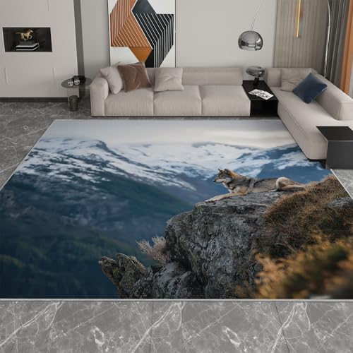 Generisch Natur Schneebedeckte Berge Wolf Drucken Teppich, 120 x 180 cm Luxuriös Superweich Waschbarer Teppich Kurzflor rutschfest für Wohnzimmer Schlafzimmer Büro Bereich Deko, Hellblau Generisch Natur Schneebedeckte Berge Wolf Drucken Teppich, 120 x 180 cm Luxuriös Superweich Waschbarer Teppich Kurzflor rutschfest für Wohnzimmer Schlafzimmer Büro Bereich Deko, Hellblau von Generisch
