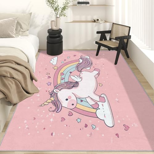 Generisch Niedliche Einhorn Teppich Wohnzimmer, Kawaii Tier Mädchen Deko für Schlafzimmer, Waschbarer Teppich 160x230 cm, Anti Rutsch, Kurzflor C&J46 von Generisch