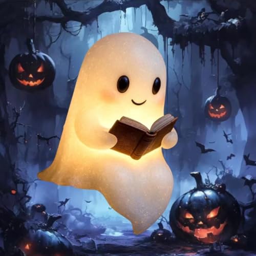 Generisch Niedliche Geister-Leselampe,Halloween Nachtlicht LED,3D-LED-Geister Statue Nachtlicht Deko Led Lampe Deko Stimmungslicht für Kinderzimmer, Schlafzimmer & Halloween Party (15cm) von Generisch