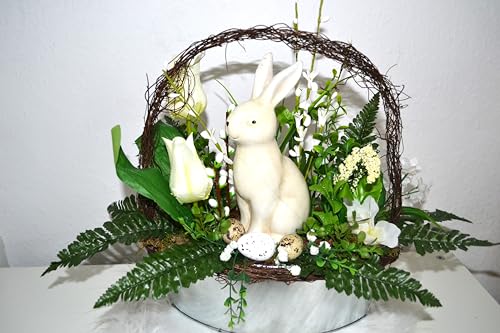 Generisch Ostergesteck Osterkorb Natur weiß Hase Kunstblumen Tischdeko Deko 35 cm Ostern von Generisch