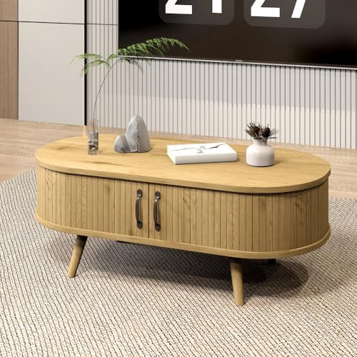 Generisch Ovaler Couchtisch mit Schiebetüren - Modischer Beistelltisch mit großem Stauraum aus MDF - Multifunktionstisch für Wohnzimmer, Büro & Wohnraum Generisch Ovaler Couchtisch mit Schiebetüren - Modischer Beistelltisch mit großem Stauraum aus MDF - Multifunktionstisch für Wohnzimmer, Büro & Wohnraum von Generisch