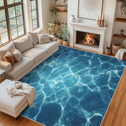 Generisch Ozean Teppich Wohnzimmer 50x80 cm, Waschbarer Teppich Moderne Blaue Meer Textur, Weich Kurzflor Teppiche, rutschfest Fußmatte Bettvorleger Schlafzimmer ZY&L9 von Generisch