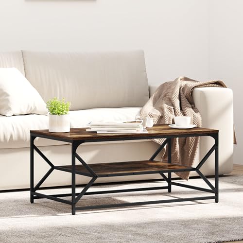 Generisch Pangshiyuan Couchtisch mit Regal Geräucherte Eiche 90x50x40 cm Spanplatte,jiangboyue-868233 von Generisch