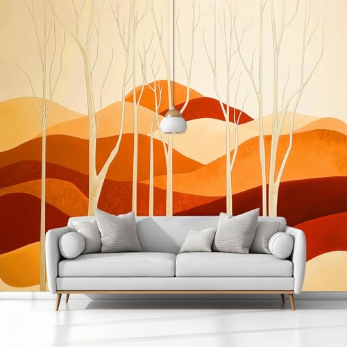 Generisch Panorama Tapete Abstrakt Wellen Bäume, Khaki Vliestapete Wandtapete für Büro Flur Schlafzimmer Wohnzimmer wand Dekoration - 400 x 280 cm (B x H) von Generisch