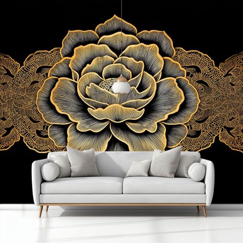 Generisch Panorama Tapete Exquisit Elegant Floral Pfingstrose, Messing Vliestapete Wandtapete für Büro Flur Schlafzimmer Wohnzimmer wand Dekoration - 250 x 175 cm (B x H) von Generisch