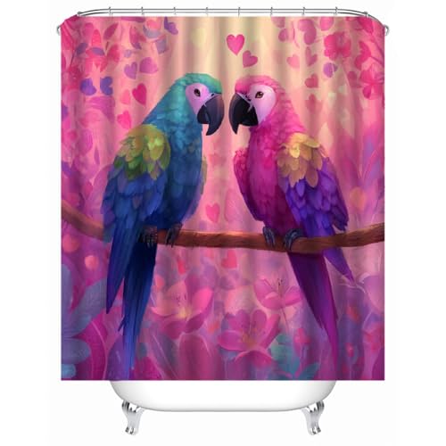 Generisch Papagei Duschvorhänge Bad Waschbar 3D Druck Badvorhang Polyester-Stoff Wasserdicht Duschvorhang Für Badewanne Mit 12 Kunststoffhaken Duschvorhang 180X180Cm von Generisch