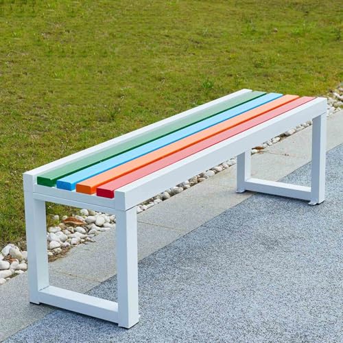 Generisch Parkbank Wetterfest Metall Gartenbank Holz Sitzbank Outdoor Kleiner Gartenmöbel 2-4 Sitzer 80cm 100cm 120cm 150cm 180cm Für Terrasse Balkon Veranda(Weiß,150cm) von Generisch