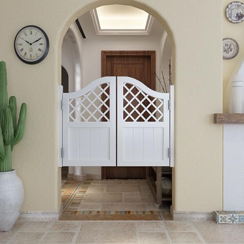 Generisch Pendeltür Holz Saloontür Innen Schwingtür, 180° Café-Schwingtüren mit Automatisch Schließenden, Lamellentür Flurtrennwänden Cowboy-Tür, Für Veranda Terrasse(Weiß,H100cm x W142cm) von Generisch