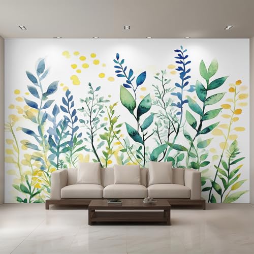 Generisch Pflanze Tapete, Fototapete Blatt Botanisch Aquarell, Vliestapete für Schlafzimmer Wohnzimmer, Wand Deko Tapeten, Wandverkleidung 350x256 cm D&O55 von Generisch