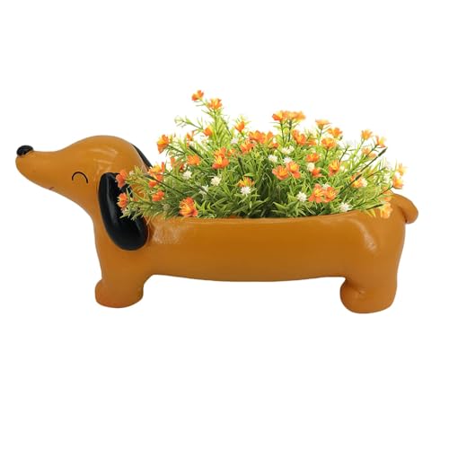 Generisch Pflanztopf Hund Dackel Sukkulenten Pflanztöpfe Dackel Übertopf Harz Cartoon Tier-Blumen Pflanztöpfe, Dackel Sukkulenten Übertopf Für Hund Blumentopf Outdoor Dekoration von Generisch