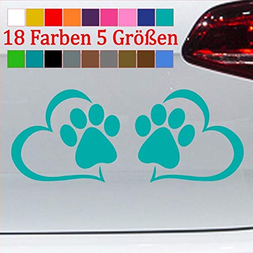 generisch Pfoten Sticker Auto Sticker Hunde Katzen Tatzen Aufkleber Hund Tier Herz 54-Türkis 10x4cm von generisch