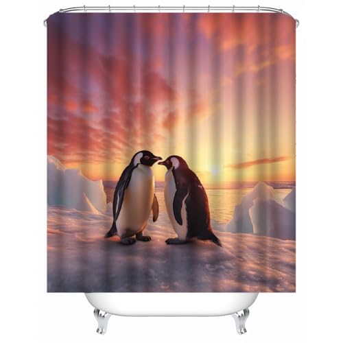 Generisch Pinguine Duschvorhänge Bad Waschbar 3D Druck Badvorhang Polyester-Stoff Wasserdicht Duschvorhang Für Badewanne Mit 12 Kunststoffhaken Duschvorhang 180X200Cm von Generisch