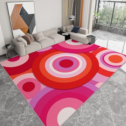 Generisch Pink Teppich Wohnzimmer 180x240cm rutschfest Kurzflor Kunstwolle Schlafzimmer Abstrakte Kreiskunst Teppiche, Waschbar Bettvorleger fussmatte für Esszimmer Büro Bereich Dekor Generisch Pink Teppich Wohnzimmer 180x240cm rutschfest Kurzflor Kunstwolle Schlafzimmer Abstrakte Kreiskunst Teppiche, Waschbar Bettvorleger fussmatte für Esszimmer Büro Bereich Dekor von Generisch