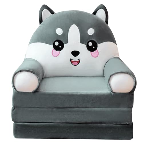 Generisch Plüsch Faltbares Kindersofa Rückenlehne Sessel 2 in 1 faltbares Kindersofa niedliches Cartoon faules Sofa Kinder aufklappbares Schlafsofa für Wohnzimmer Schlafzimmer (Grau) von Generisch