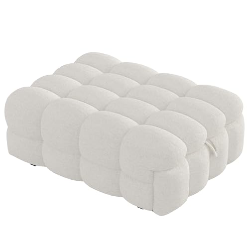 Generisch Polsterbett, 2-in-1-Fußhocker, Ausziehbares Schlafsofa, Einzelbett, Puffy-Bett,Teddy-Stoff (beige) von Generisch