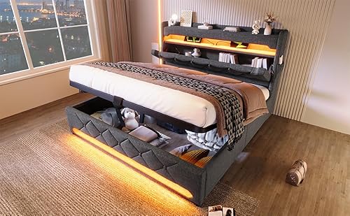 Generisch Polsterbett, Doppelbett Jugendbett mit Stauraum Kopfteil,mit USB Und Typ C Portladefunktion Hydraulischem Stauraum Bett mit LED Beleuchtung, Ohne Matratze 160x200cm,Grau Generisch Polsterbett, Doppelbett Jugendbett mit Stauraum Kopfteil,mit USB Und Typ C Portladefunktion Hydraulischem Stauraum Bett mit LED Beleuchtung, Ohne Matratze 160x200cm,Grau von Generisch