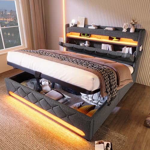 Generisch Polsterbett, Doppelbett Jugendbett mit Stauraum Kopfteil,mit USB Und Typ C Portladefunktion Hydraulischem Stauraum Bett mit LED Beleuchtung, Ohne Matratze 180x200cm,Grau Generisch Polsterbett, Doppelbett Jugendbett mit Stauraum Kopfteil,mit USB Und Typ C Portladefunktion Hydraulischem Stauraum Bett mit LED Beleuchtung, Ohne Matratze 180x200cm,Grau von Generisch