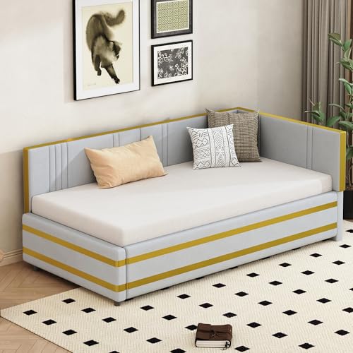 Generisch Polsterbett Sofabett 90 * 200 Multifunktionsbett mit Lattenrost Hautfreundlicher Samtstoff grau von Generisch