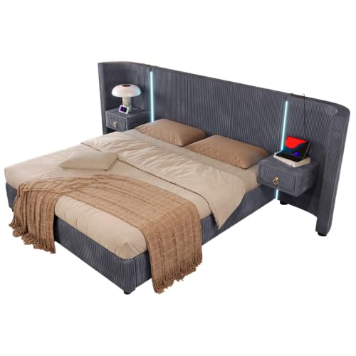 Generisch Polsterbett mit LED-Lichtleiste, hydraulischem Stauraum, 2 Schubladen, Matratze Nicht inklusive, Samt, grau, 180 * 200 cm Generisch Polsterbett mit LED-Lichtleiste, hydraulischem Stauraum, 2 Schubladen, Matratze Nicht inklusive, Samt, grau, 180 * 200 cm von Generisch