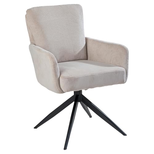 Generisch Polsterstuhl - Sandfarben - Schwarz - Cord - Eisengestell - 180 Grad drehbar von Generisch