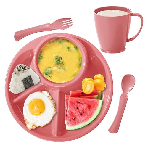 Generisch Portion Kontrolle Teller - Unterteilte Teller Zur Portionskontrolle,Ovale Servierschale Mit Trinkbecher Für Wohnung Kantine Kita von Generisch