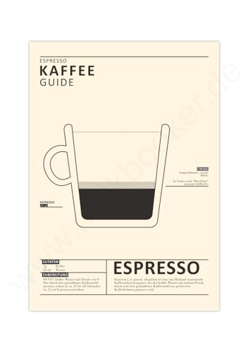 Poster Küche | Espresso Kaffee Zubereitung Beige (A3 (42 x 29,7 cm)) von Generisch