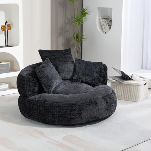 Generisch Premium Sitzsack Loungesessel, 108x108cm, Hoher Rücken 52cm, 3 Kissen, Orange, Indoor & Outdoor Relaxsessel (Black) von Generisch