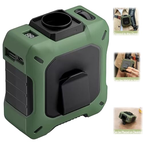 Generisch Pro Wearable Waist Fan& Power Bank With Desktop Stand, Neck Hanging USB Large Capacity Roller 100-Speed Adjustable Violent Turbo Fan, 3-in-1 Hands-Free Cooling Fan (green) von Generisch