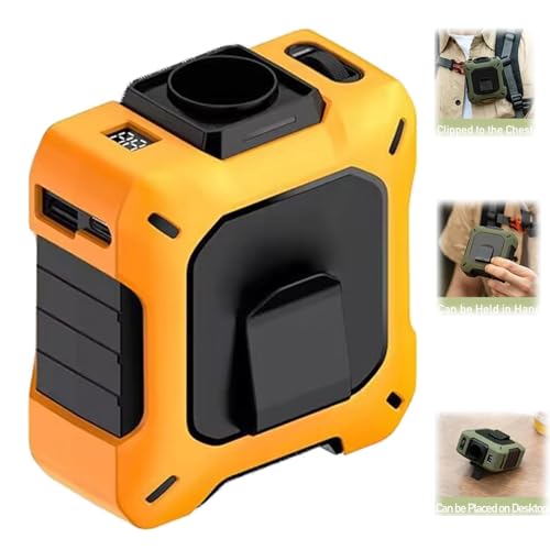 Generisch Pro Wearable Waist Fan& Power Bank With Desktop Stand, Neck Hanging USB Large Capacity Roller 100-Speed Adjustable Violent Turbo Fan, 3-in-1 Hands-Free Cooling Fan (yellow) von Generisch