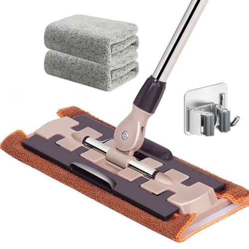 Generisch Professioneller, um 360° Drehbarer Wischmopp, 360 Grad Drehbar, Verstellbar, 127 cm Teleskop, mit 2 Wiederverwendbaren Pads, Langem Griff, Multifunktionaler Mikrofaser(Braun) von Generisch