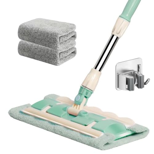 Generisch Professioneller, um 360° Drehbarer Wischmopp, 360 Grad Drehbar, Verstellbar, 127 cm Teleskop, mit 2 Wiederverwendbaren Pads, Langem Griff, Multifunktionaler Mikrofaser(Green-2) von Generisch
