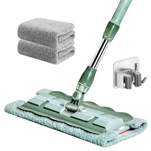 Generisch Professioneller, um 360° Drehbarer Wischmopp, 360 Grad Drehbar, Verstellbar, 127 cm Teleskop, mit 2 Wiederverwendbaren Pads, Langem Griff, Multifunktionaler Mikrofaser(Grün) von Generisch