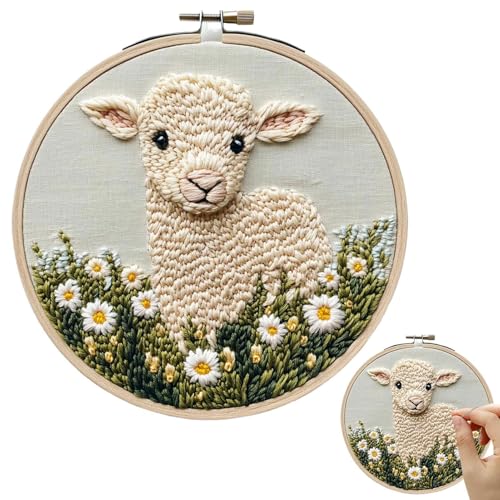 Generisch Punch Embroidery Kit, Sheep Pattern Stitching Set | Punch Needle Stickerei Set, Punch-Needle-Set Mit Schaf-Muster, Includes Threader, Fabric, Hoop, And Yarn, Perfect For Beginners And Adult Generisch Punch Embroidery Kit, Sheep Pattern Stitching Set | Punch Needle Stickerei Set, Punch-Needle-Set Mit Schaf-Muster, Includes Threader, Fabric, Hoop, And Yarn, Perfect For Beginners And Adult von Generisch