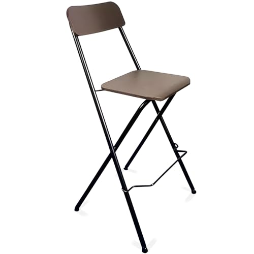 Generisch Quadratischer Klappbarhocker mit Rückenlehne und Fußstütze, Küchen Frühstückshocker, Sitzfläche aus Braunem Kunststoff, Schwarzer Metallrahmen(70cm/28in) von Generisch