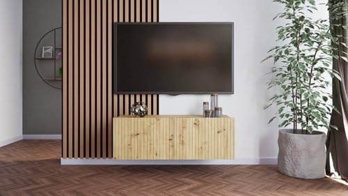 Generisch RTV-Schrank 100 cm Eiche Handwerker – TV-Board mit geriffelter Front – Wandmontage möglich – Modernes Lowboard für Wohnzimmer – Kompakt & robust – Viel Stauraum & Elegantes Design von Generisch