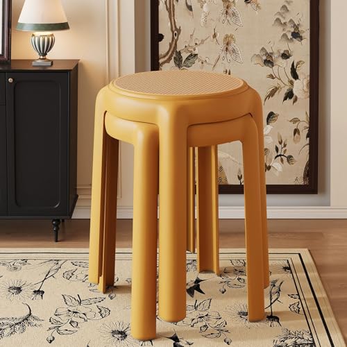 Generisch Rattan Stapelhocker Runde Barhocker 2er Set, Stapelbar Esszimmerstühle Sitzhocker Rückenfreie Bis 150 Kg Belastbar, 4 Colors(Yellow) von Generisch