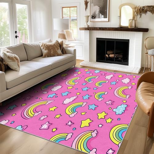 Generisch Regenbogen Teppich Wohnzimmer 120x200 cm Waschbar, Kinderteppich Mädchen Kuscheliger Teppiche Gegend Schlafzimmer Küchenteppich, Regenbogen Wohnaccessoires & Deko Kurzflor Weich, rutschfest von Generisch