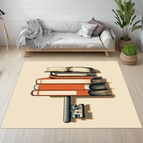 Generisch Retro Bücher Teppich Kurzflor 100x150 cm, Minimalistisch Stil Bettvorleger Weich rutschfest Waschbar, Teppiche für Wohnzimmer, Schlafzimmer, Esszimmer, Kinderzimmer dfh1l136 Generisch Retro Bücher Teppich Kurzflor 100x150 cm, Minimalistisch Stil Bettvorleger Weich rutschfest Waschbar, Teppiche für Wohnzimmer, Schlafzimmer, Esszimmer, Kinderzimmer dfh1l136 von Generisch