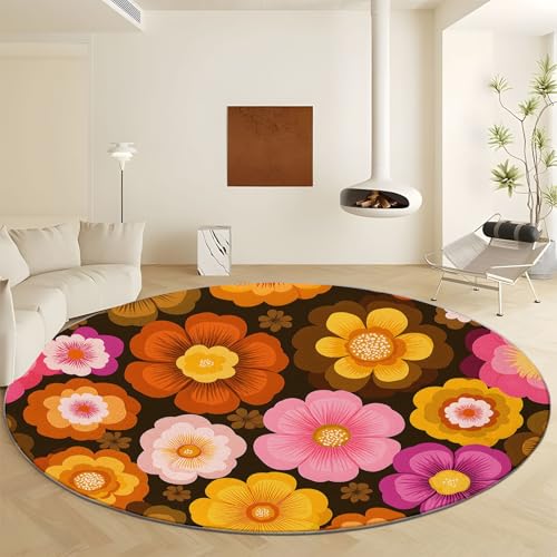 Generisch Retro Stil Blumenmuster Teppich Runder Ø 160 cm, Waschbar Anti Rutsch Kurzflorteppich - Orange Farbe Flauschig Weich Runder Teppich for Wohnzimmer Schlafzimmer Heim Büro Dekor Generisch Retro Stil Blumenmuster Teppich Runder Ø 160 cm, Waschbar Anti Rutsch Kurzflorteppich - Orange Farbe Flauschig Weich Runder Teppich for Wohnzimmer Schlafzimmer Heim Büro Dekor von Generisch