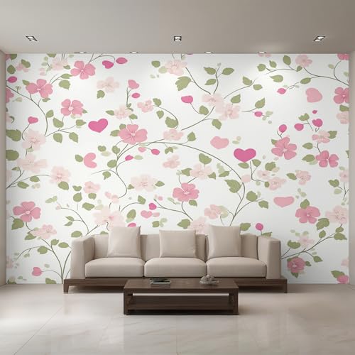 Generisch Rosa Blumen Tapete, Fototapete Blumen Pflanzen Blatt, Vliestapete für Schlafzimmer Wohnzimmer, Wand Deko Tapeten, Wandverkleidung 500x350 cm D&O55 von Generisch