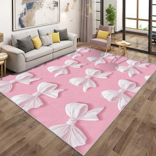 Generisch Rosa Schleife Teppich Wohnzimmer 200x300, Kurzflor Teppich Schlafzimmer Süße Kawaii Kokette Mädchen Wohnzimmerteppich Groß, Weich Flanell - Antirutsch Carpet H-3 von Generisch