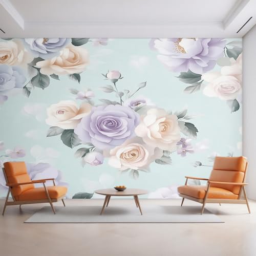 Generisch Rose Tapete, Fototapete Lila Weiß Blumen, Vliestapete für Schlafzimmer Wohnzimmer, Wand Deko Tapeten, Wandverkleidung 396x280 cm D&O59 Generisch Rose Tapete, Fototapete Lila Weiß Blumen, Vliestapete für Schlafzimmer Wohnzimmer, Wand Deko Tapeten, Wandverkleidung 396x280 cm D&O59 von Generisch